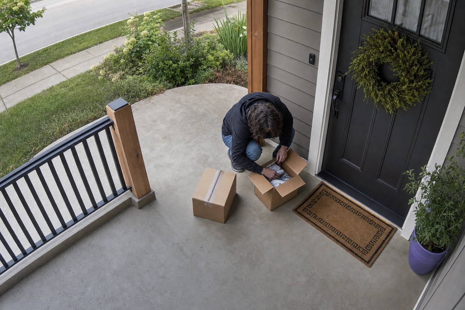 A porch camera recording a stranger opening a delivered package without sending a useful alert